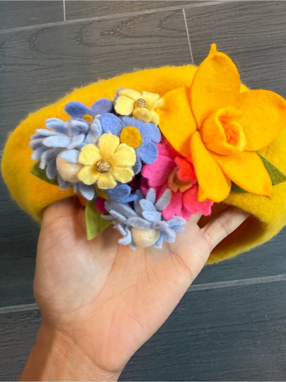 Yellow Felt Flower Cluster Women's Beret